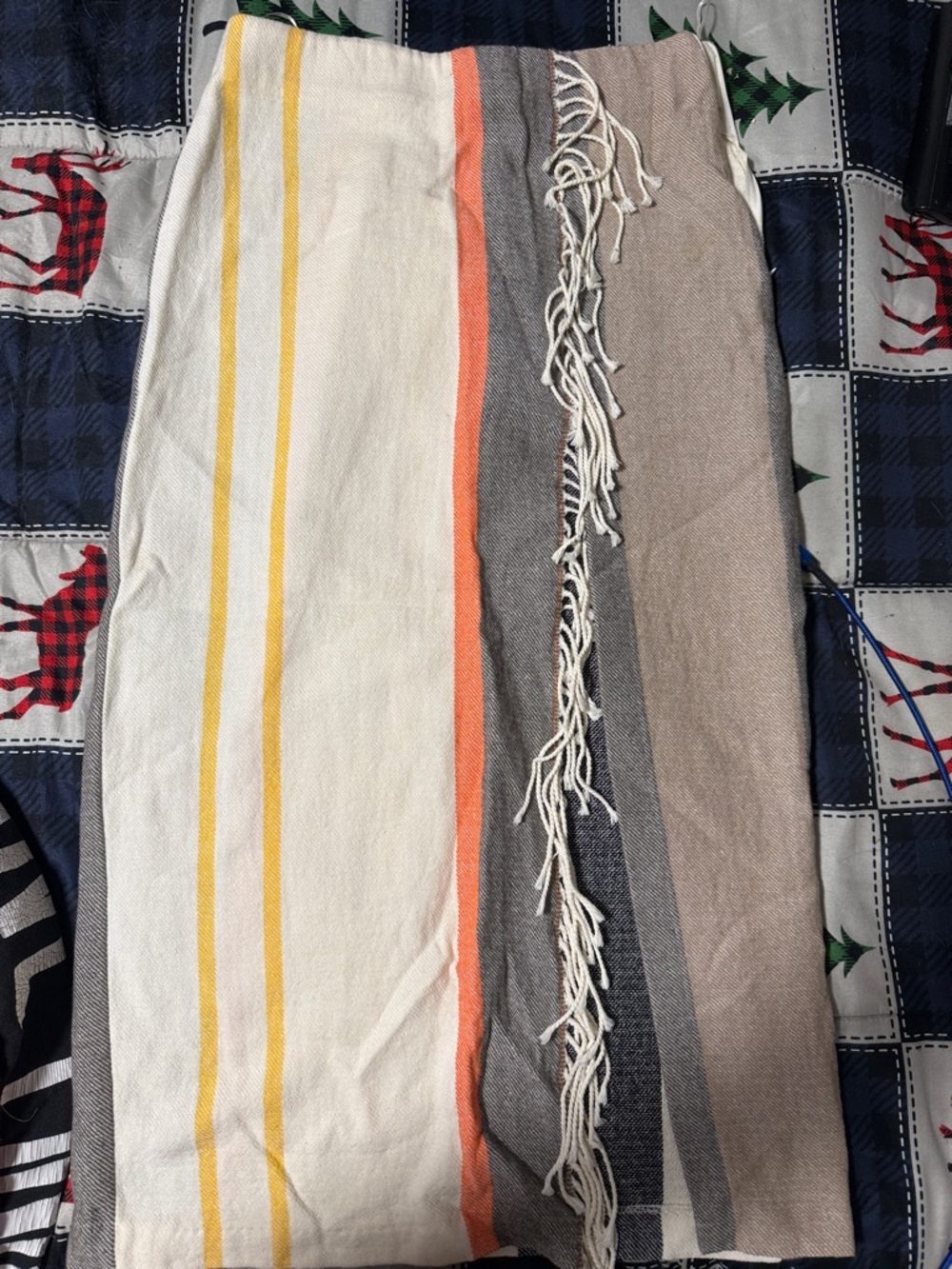 Zara Midi Skirt in Cream, Yellow, Orange, Gray, Brown Stripes